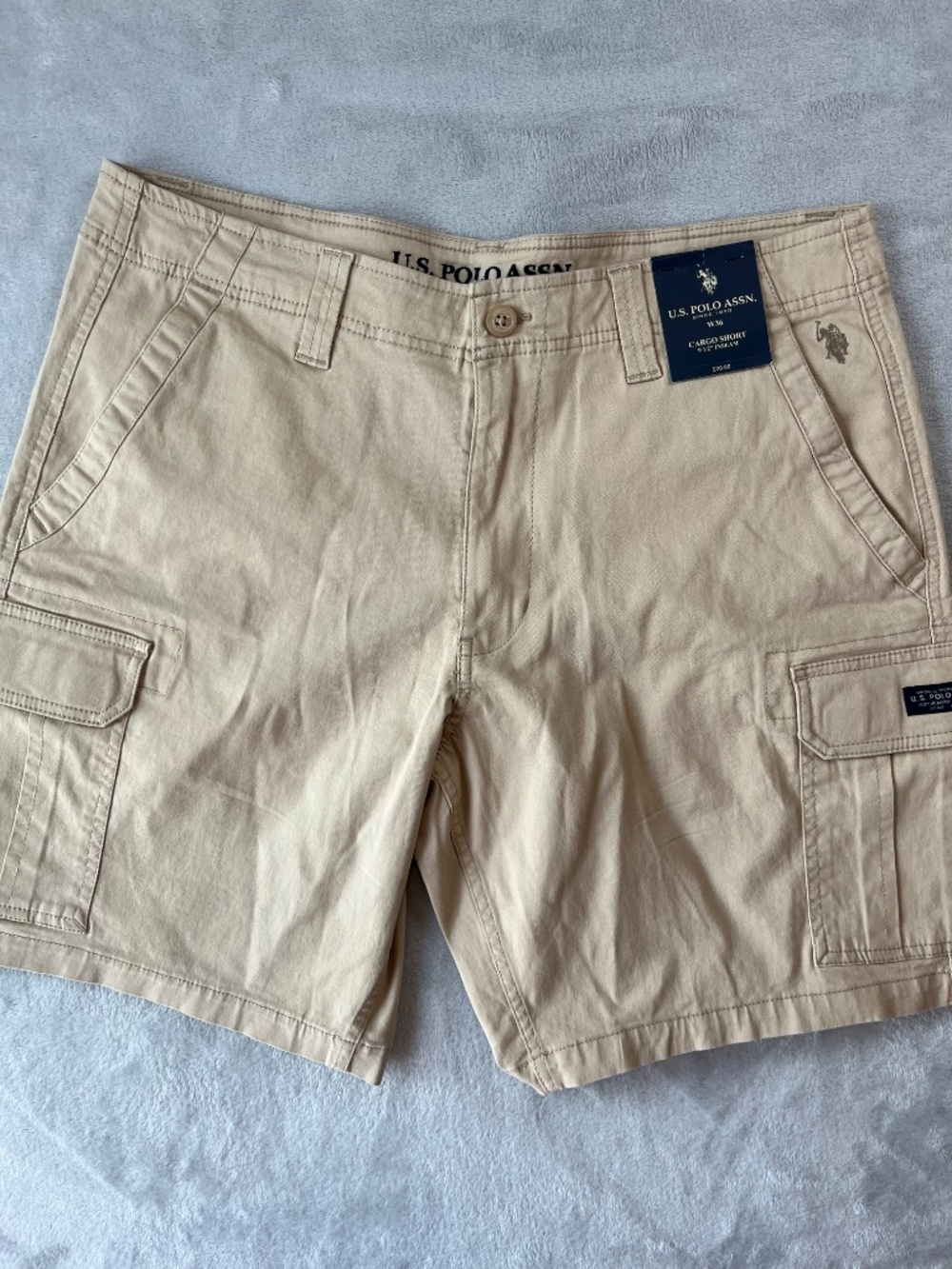 U.S. Polo Assn. Men's Cargo Khaki Shorts sz W36 9.5" Inseam NWT Tan Beige